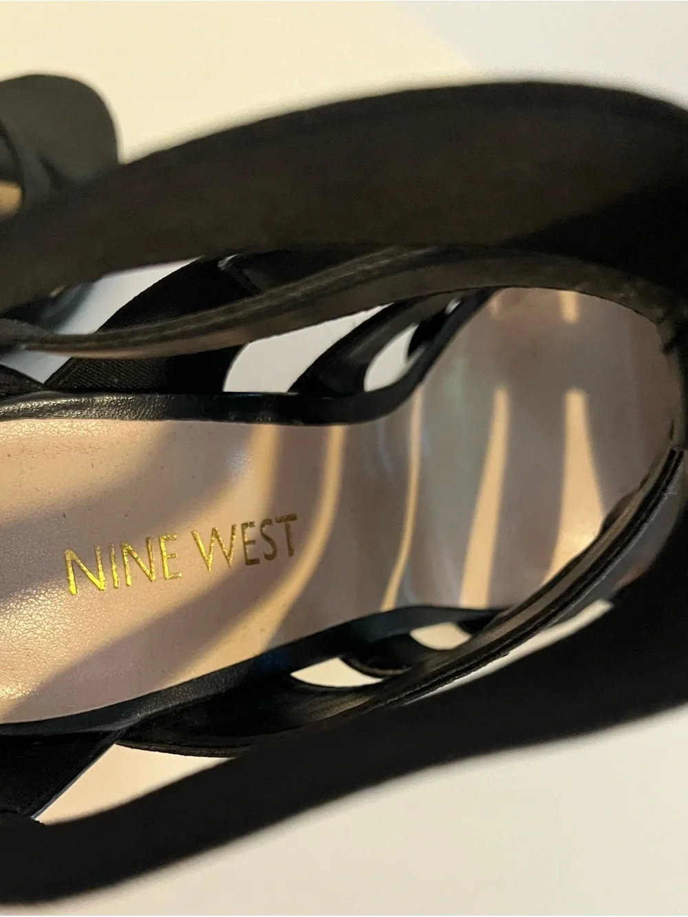 Nine West Black Strappy 3.5” Stiletto Heels Sexy Faux Lace Up Back  Sz 6.5
